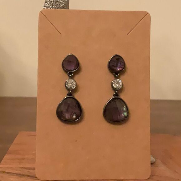 Iridescent Purple Stone and CZ Earrings | 1.5” Drop - Picture 1 of 3